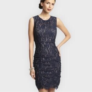 ELIZA J  Navy Blue Lace Ruched Shirred Sheath Dress Size 6 cocktail party event